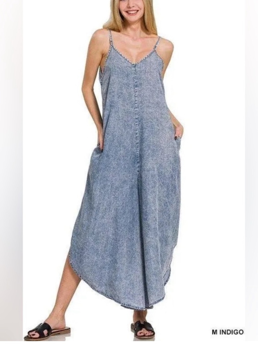 Zenana Denim Blue Jumpsuit Dress NWOT